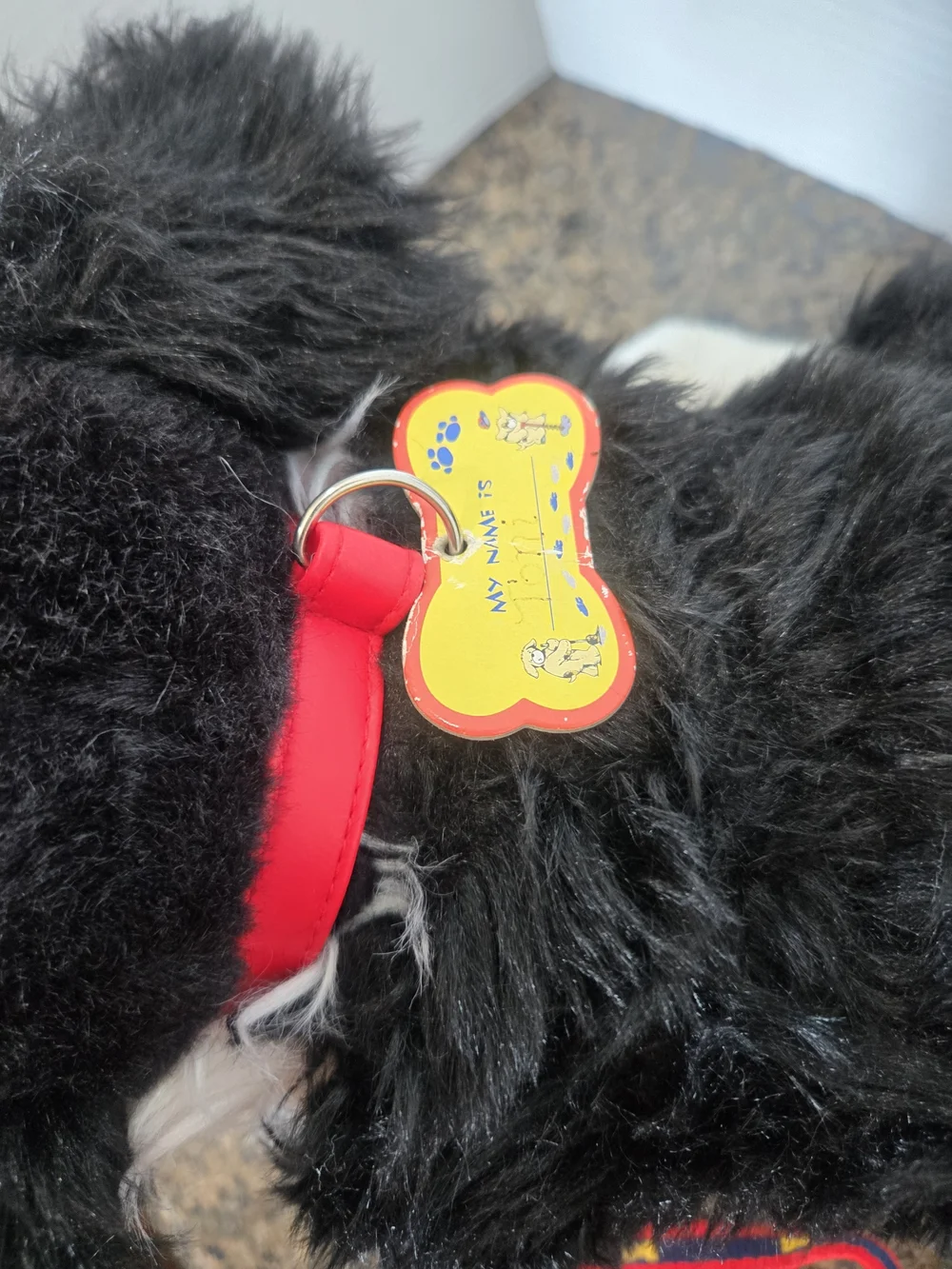 Build A Bear Workshop Black & White Plush Dog Toy with Red Patterned Leash